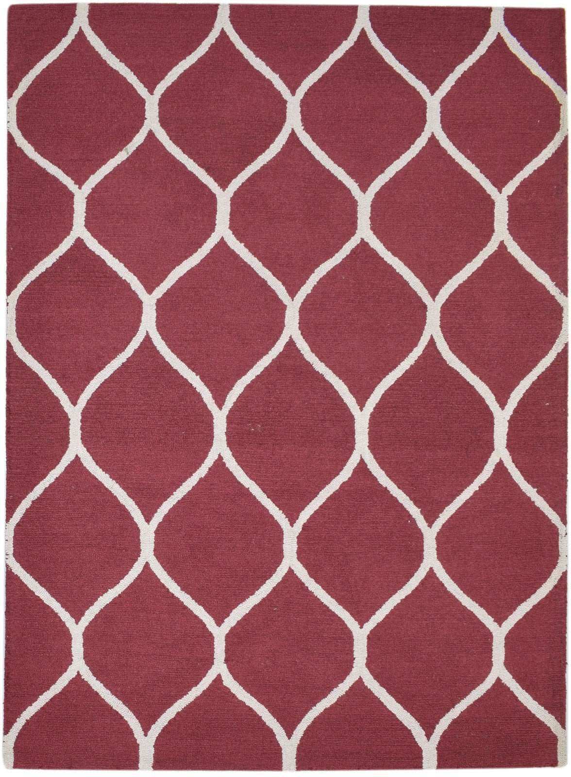 Red Wool Rug 5' X 7' Modern Hand Tufted Moroccan Trellis Room Size Carpet 