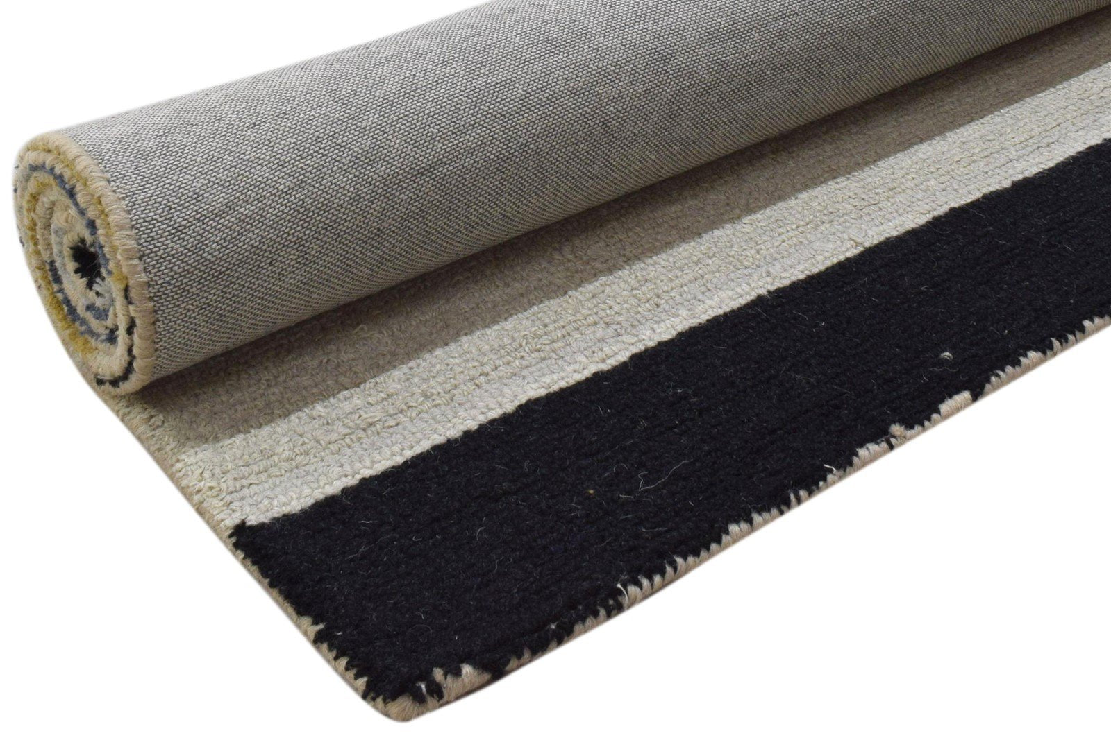 Multi Color Wool Rug 5X8 Modern Hand Tufted Scandinavian Striped Room Size 