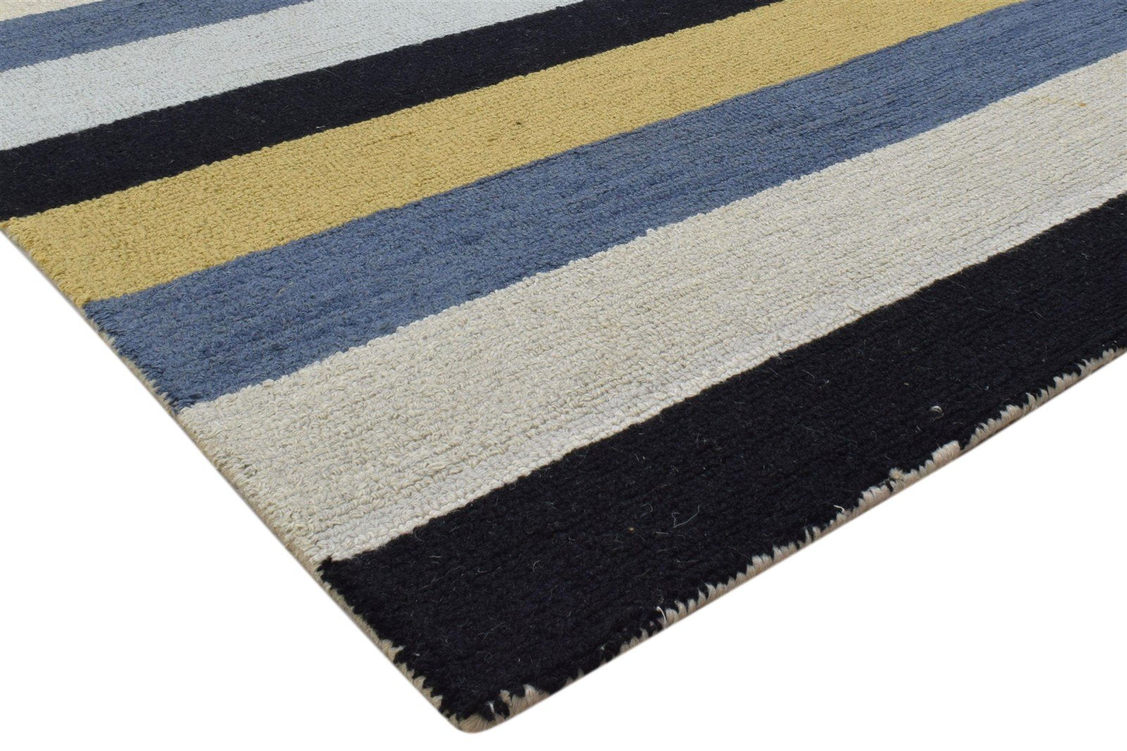 Multi Color Wool Rug 5X8 Modern Hand Tufted Scandinavian Striped Room Size 