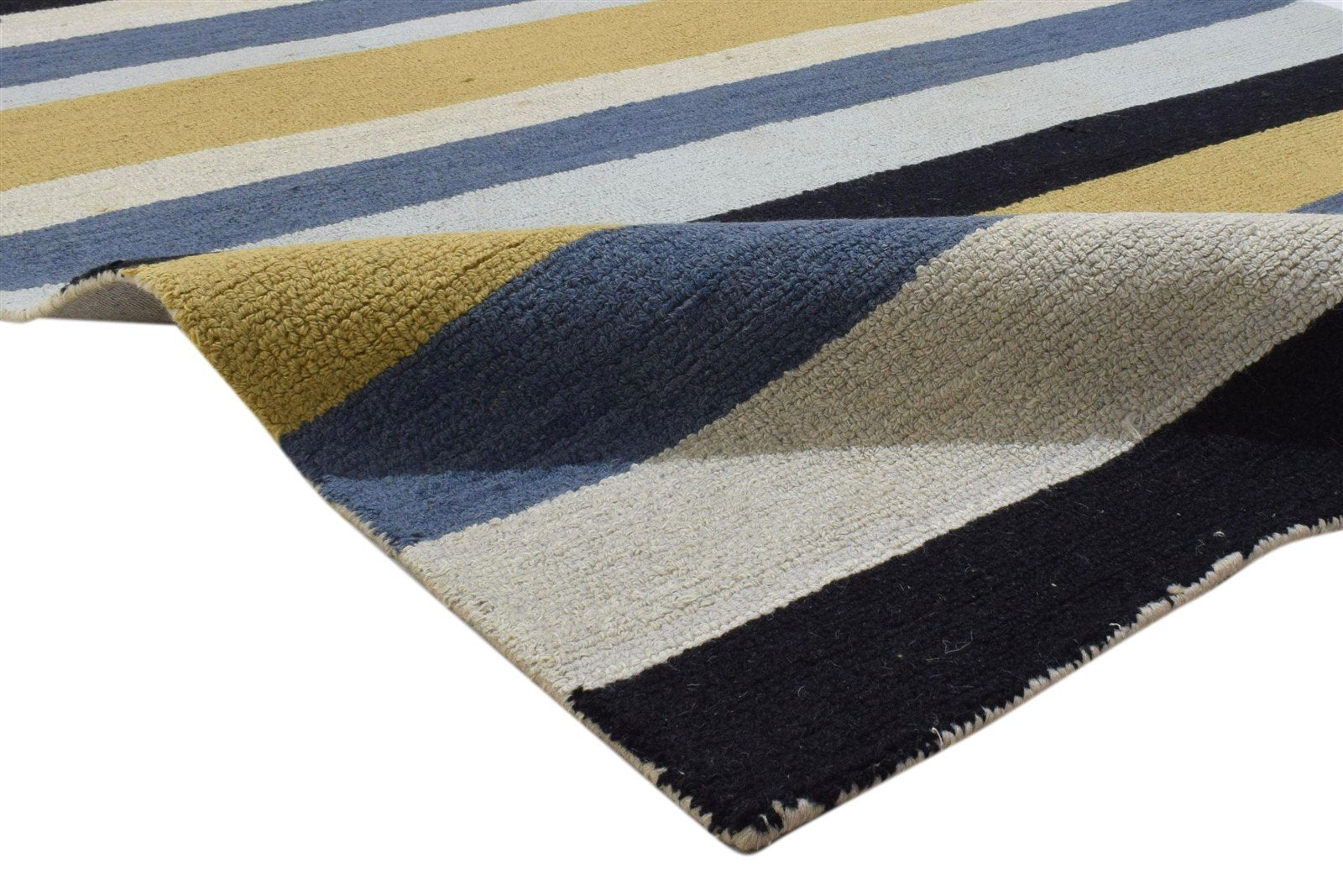 Multi Color Wool Rug 5X8 Modern Hand Tufted Scandinavian Striped Room Size 