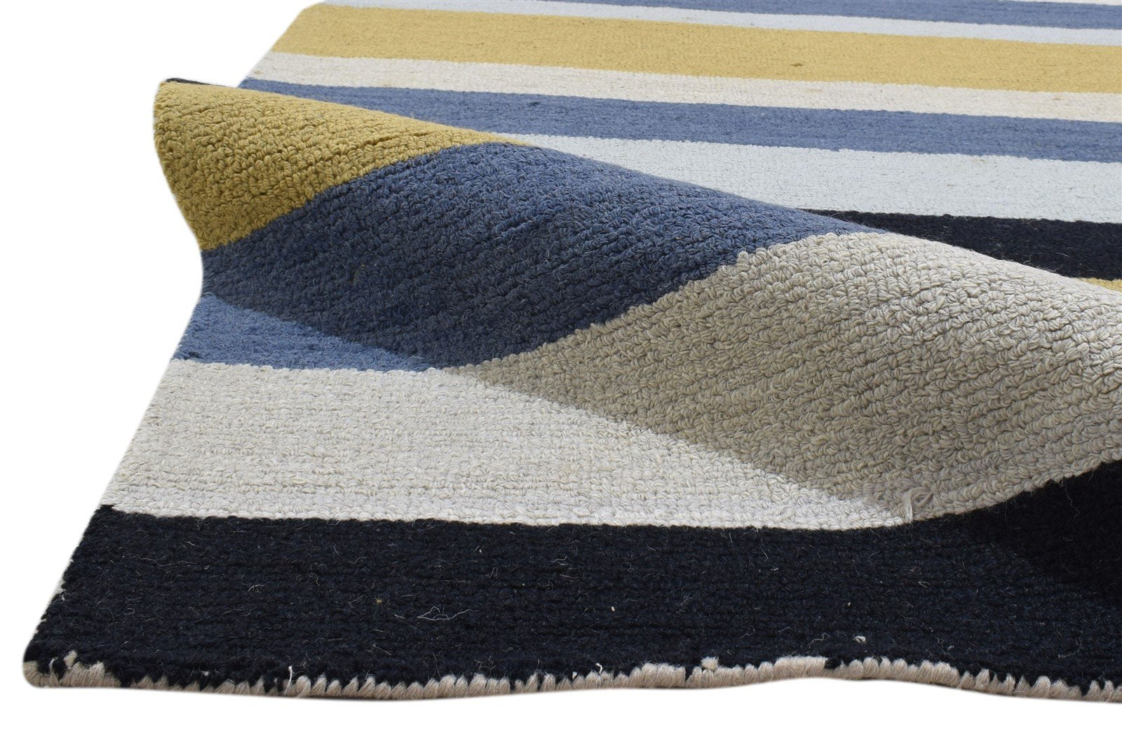 Multi Color Wool Rug 5X8 Modern Hand Tufted Scandinavian Striped Room Size 