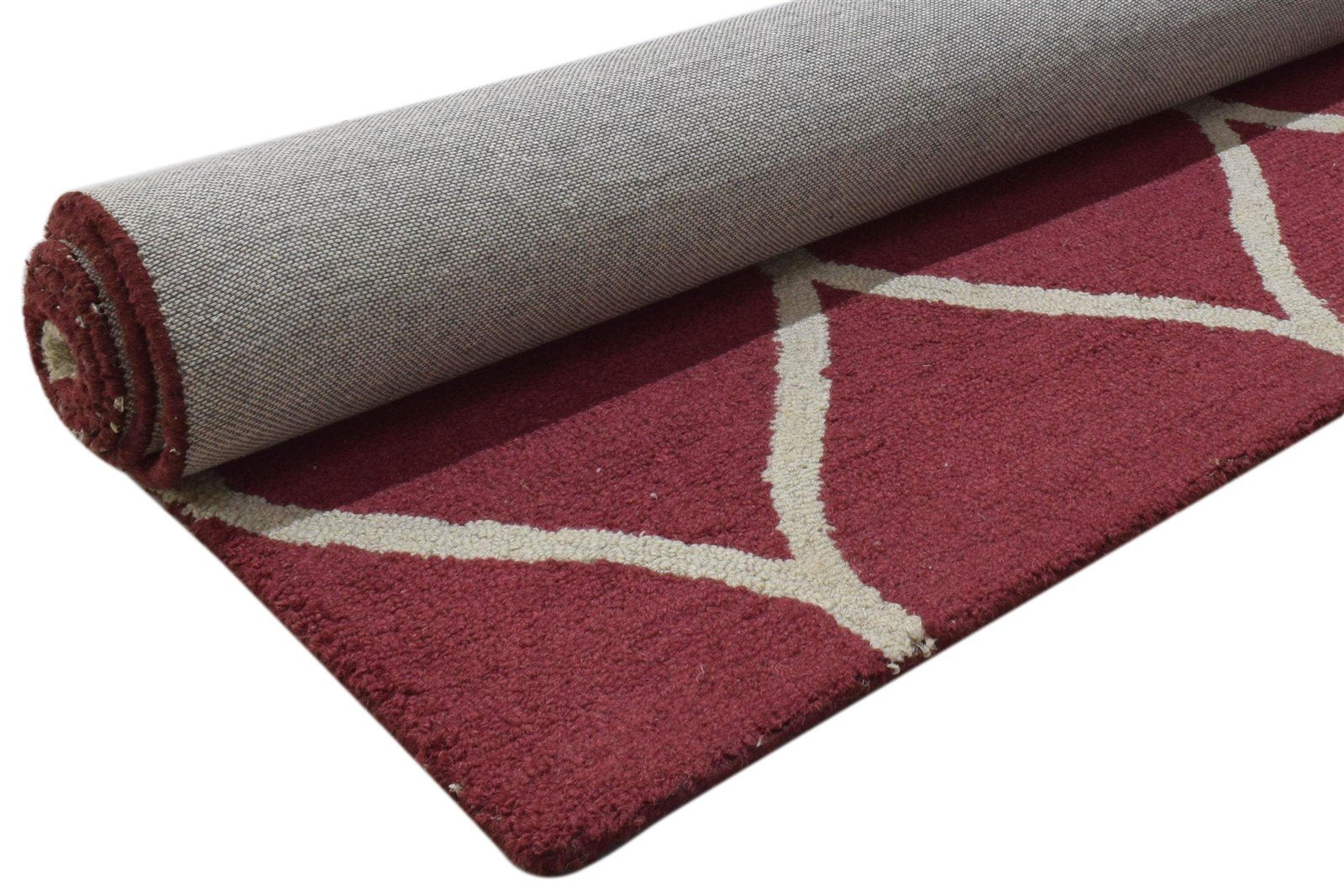 Red Wool Rug 5' X 7' Modern Hand Tufted Moroccan Trellis Room Size Carpet 