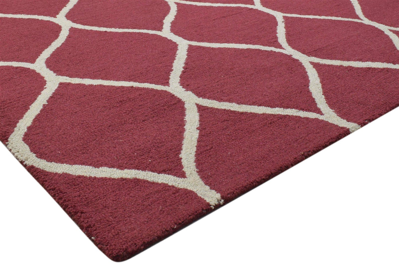 Red Wool Rug 5' X 7' Modern Hand Tufted Moroccan Trellis Room Size Carpet 