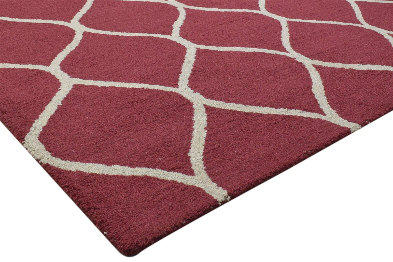 Red Wool Rug 5' X 7' Modern Hand Tufted Moroccan Trellis Room Size Carpet 