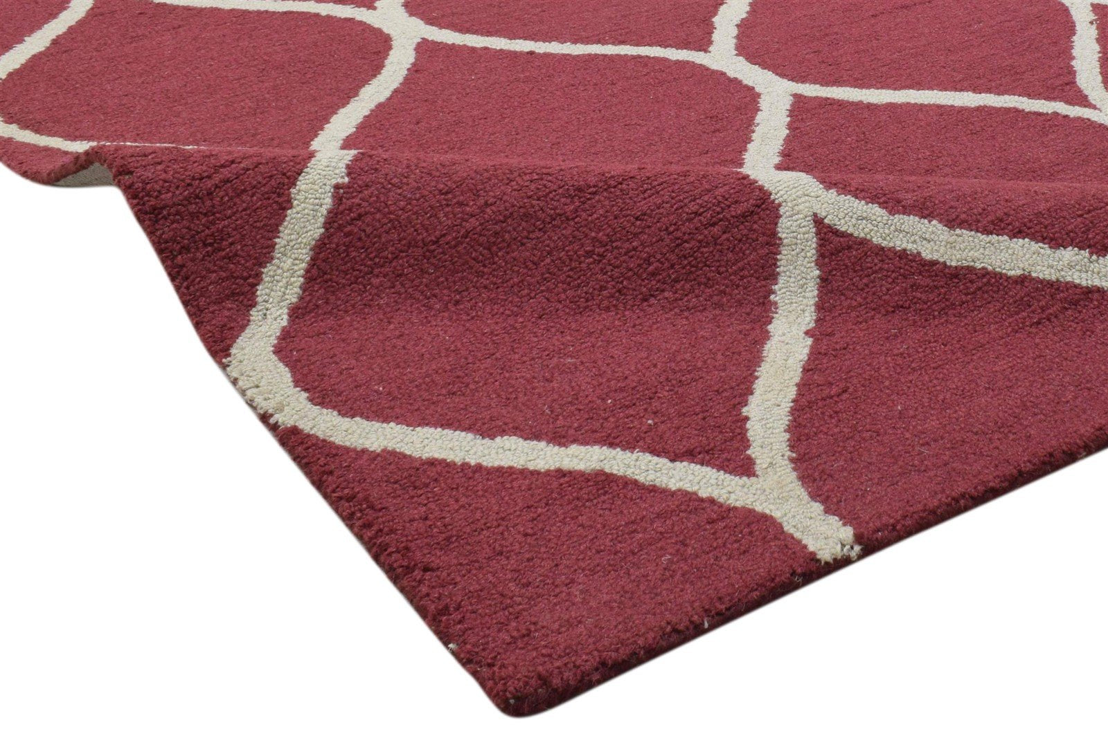 Red Wool Rug 5' X 7' Modern Hand Tufted Moroccan Trellis Room Size Carpet 