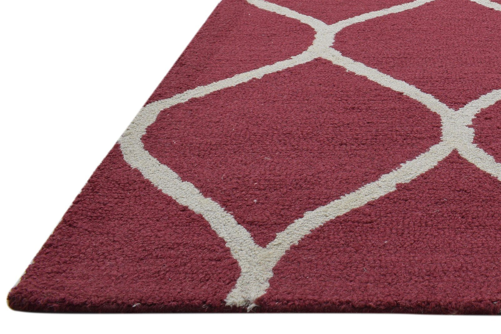 Red Wool Rug 5' X 7' Modern Hand Tufted Moroccan Trellis Room Size Carpet