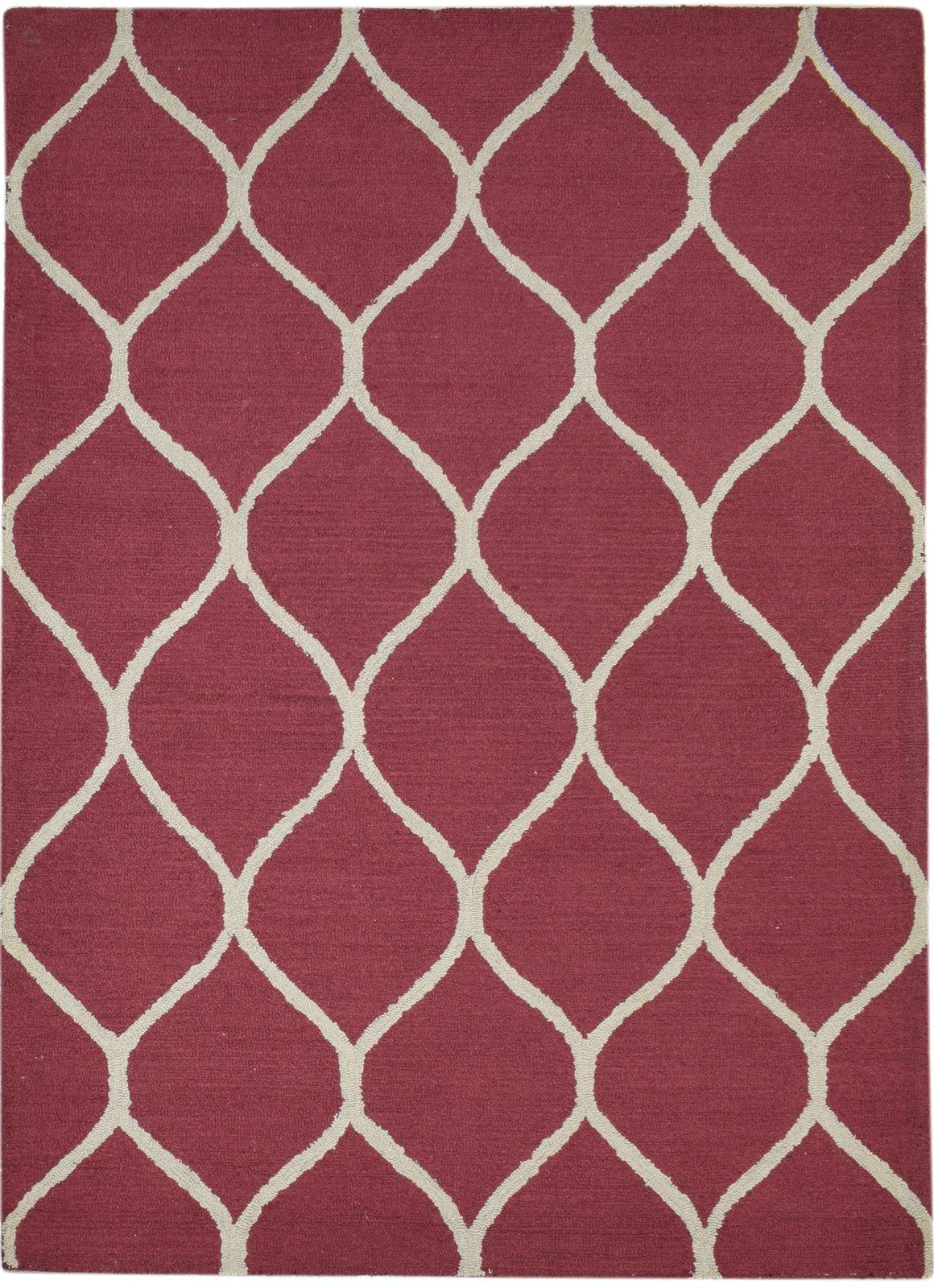 Red Wool Rug 5' X 7' Modern Hand Tufted Moroccan Trellis Room Size Carpet 