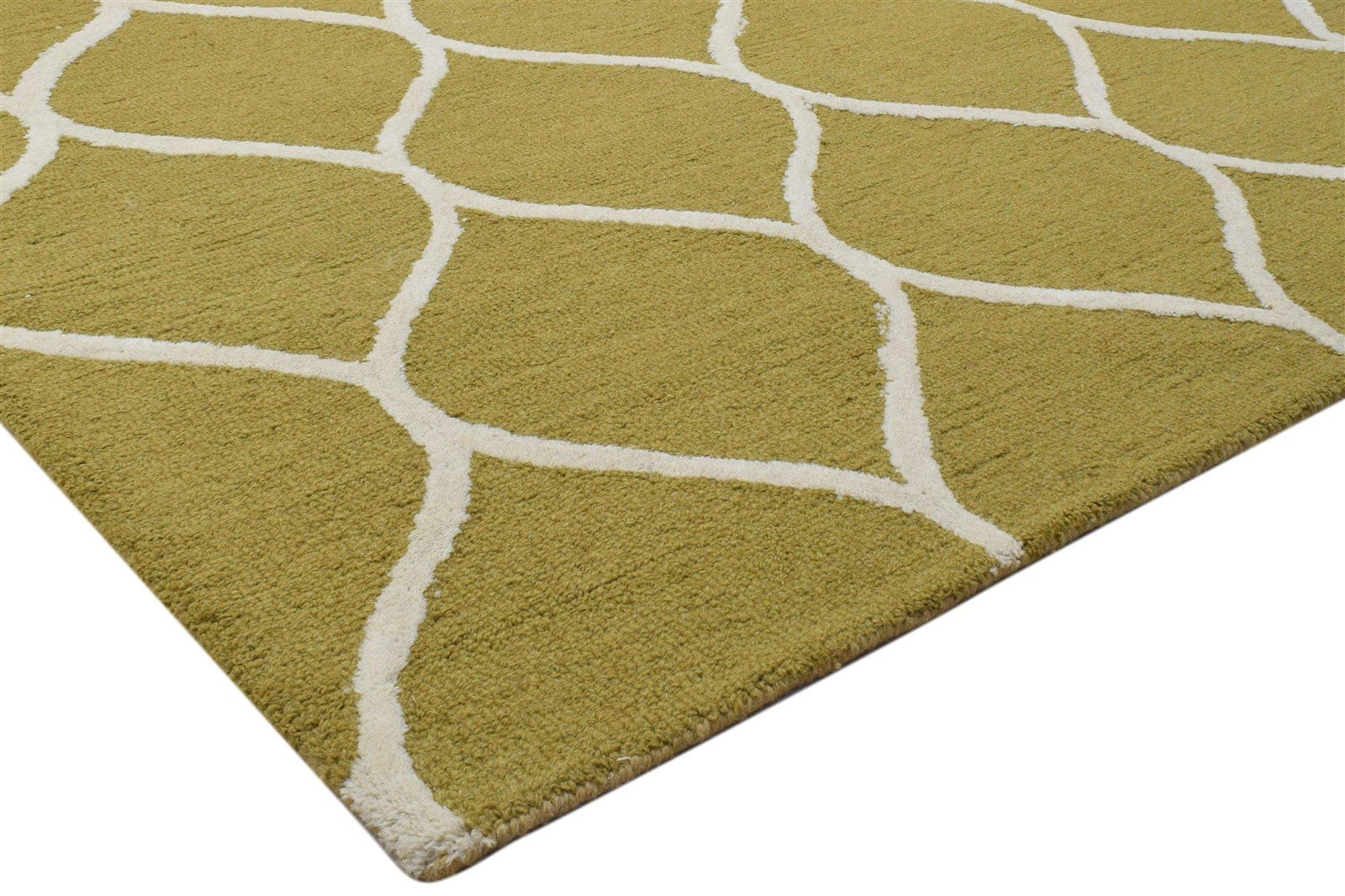 Wool Green Rug 5' X 7' Modern Hand Tufted Moroccan Trellis Room Size Carpet 