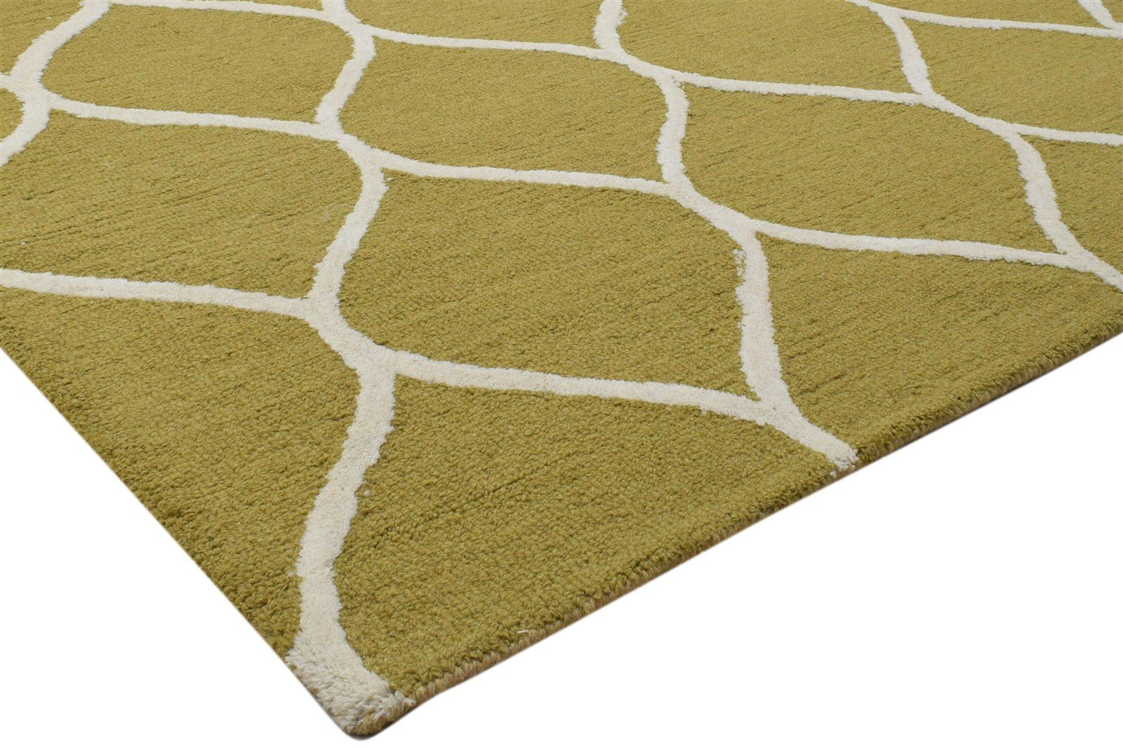 Wool Green Rug 5' X 7' Modern Hand Tufted Moroccan Trellis Room Size Carpet 