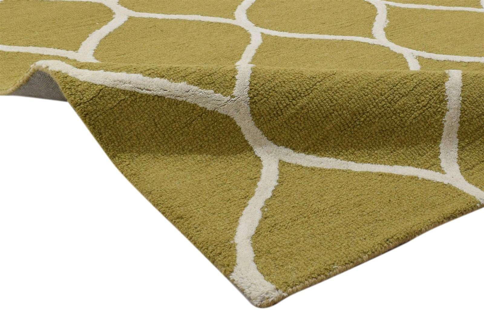 Wool Green Rug 5' X 7' Modern Hand Tufted Moroccan Trellis Room Size Carpet 