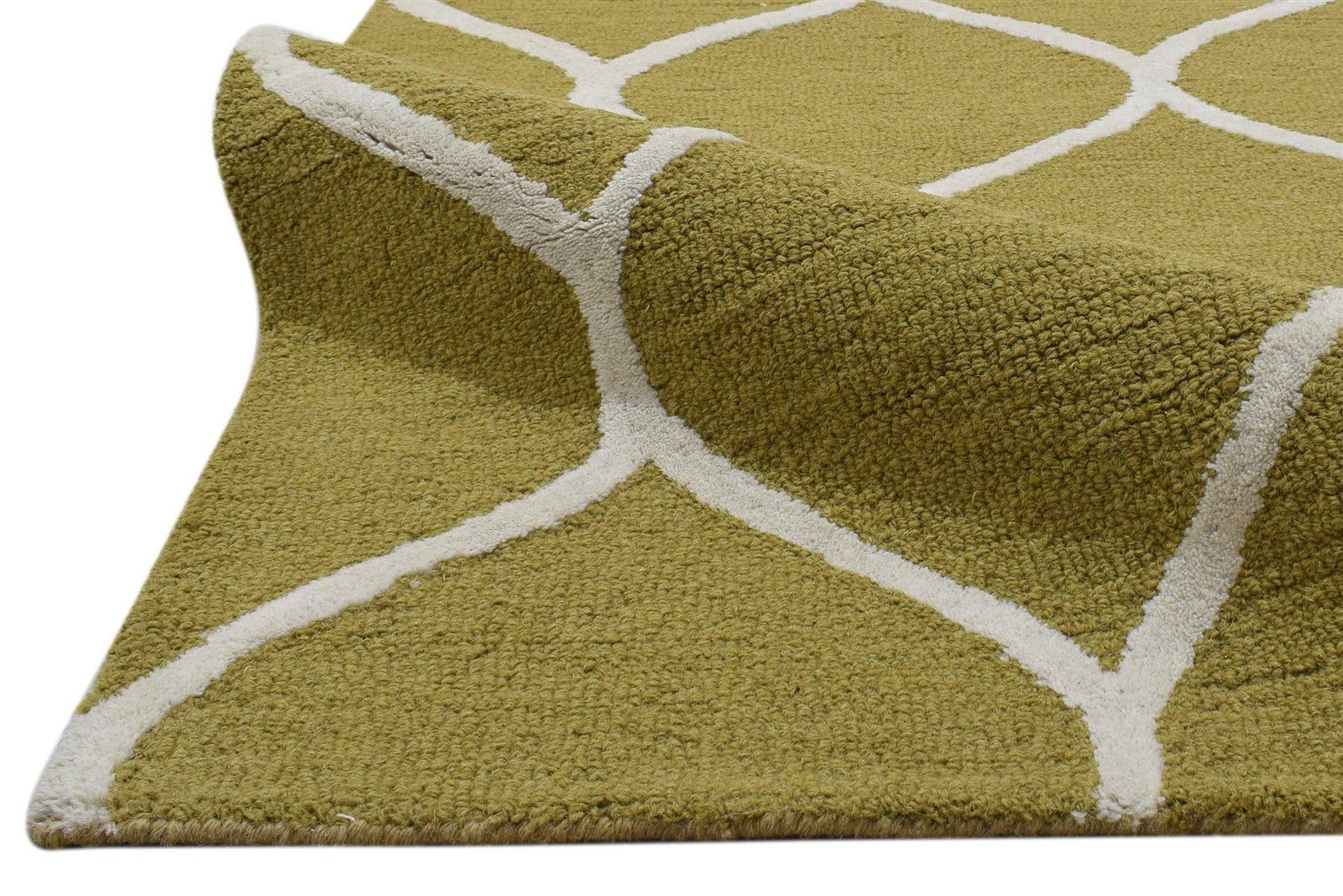 Wool Green Rug 5' X 7' Modern Hand Tufted Moroccan Trellis Room Size Carpet 