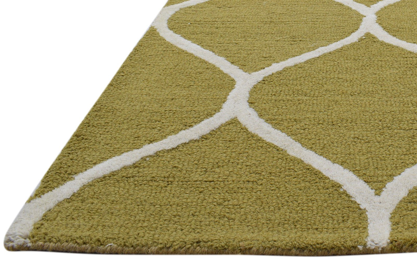 Wool Green Rug 5' X 7' Modern Hand Tufted Moroccan Trellis Room Size Carpet 