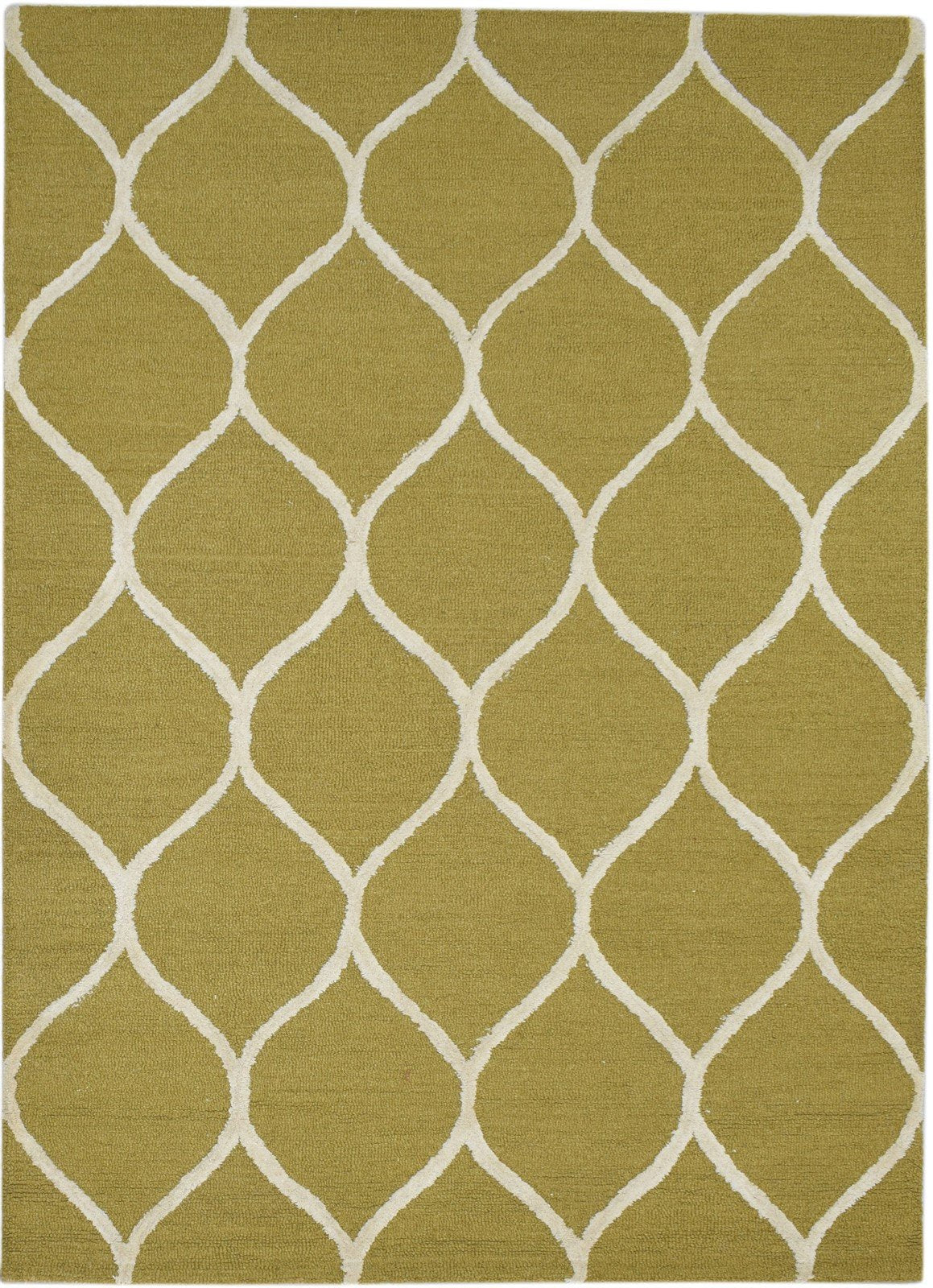 Wool Green Rug 5' X 7' Modern Hand Tufted Moroccan Trellis Room Size Carpet 