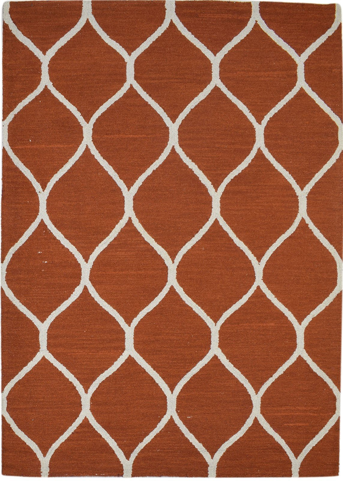 5' X 7' Rug Wool Red Modern Hand Tufted Moroccan Trellis Room Size Carpet 