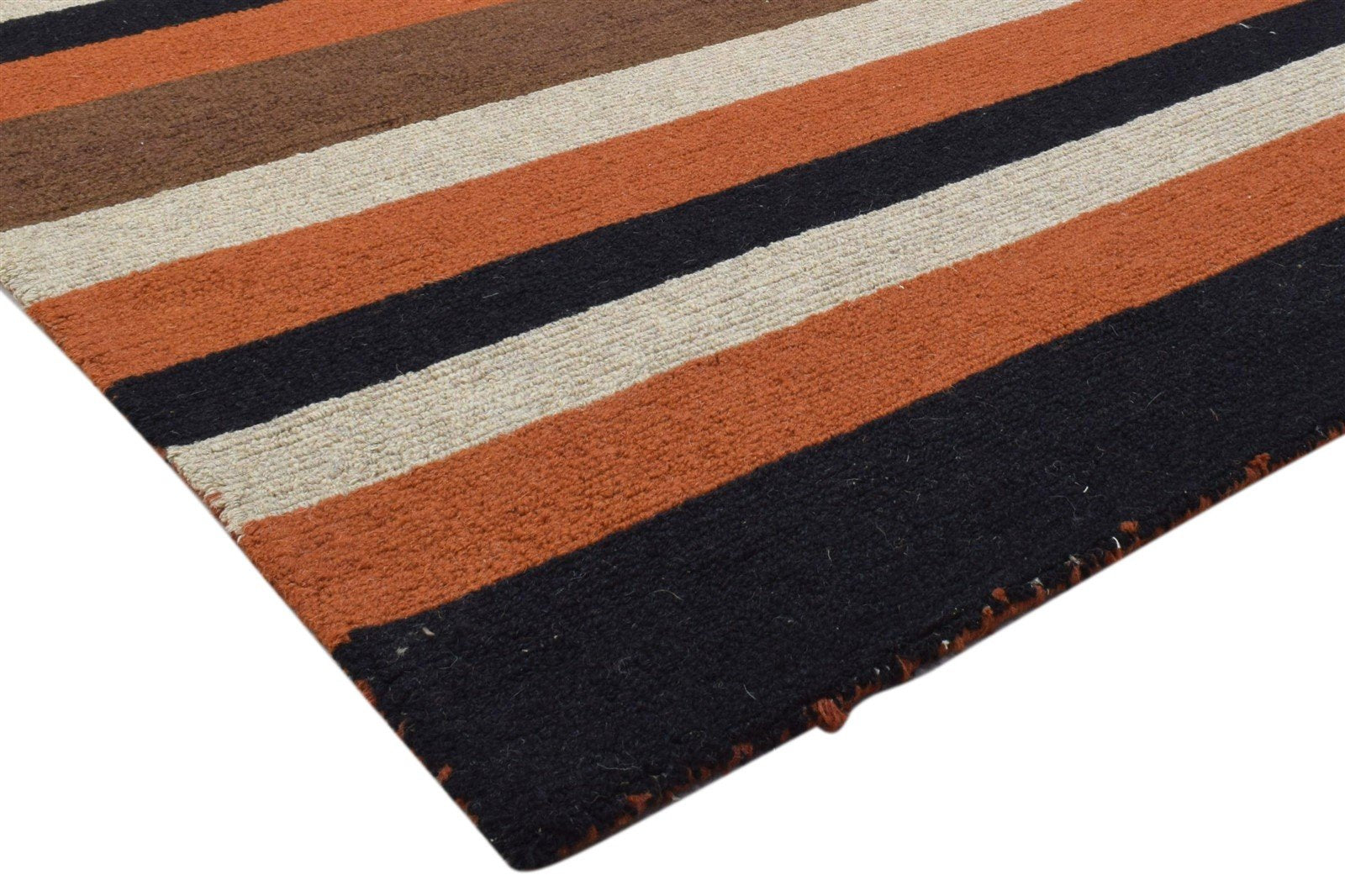 Rust Wool Rug 5' X 8' Modern Hand Tufted Scandinavian Striped Room Size Carpet 