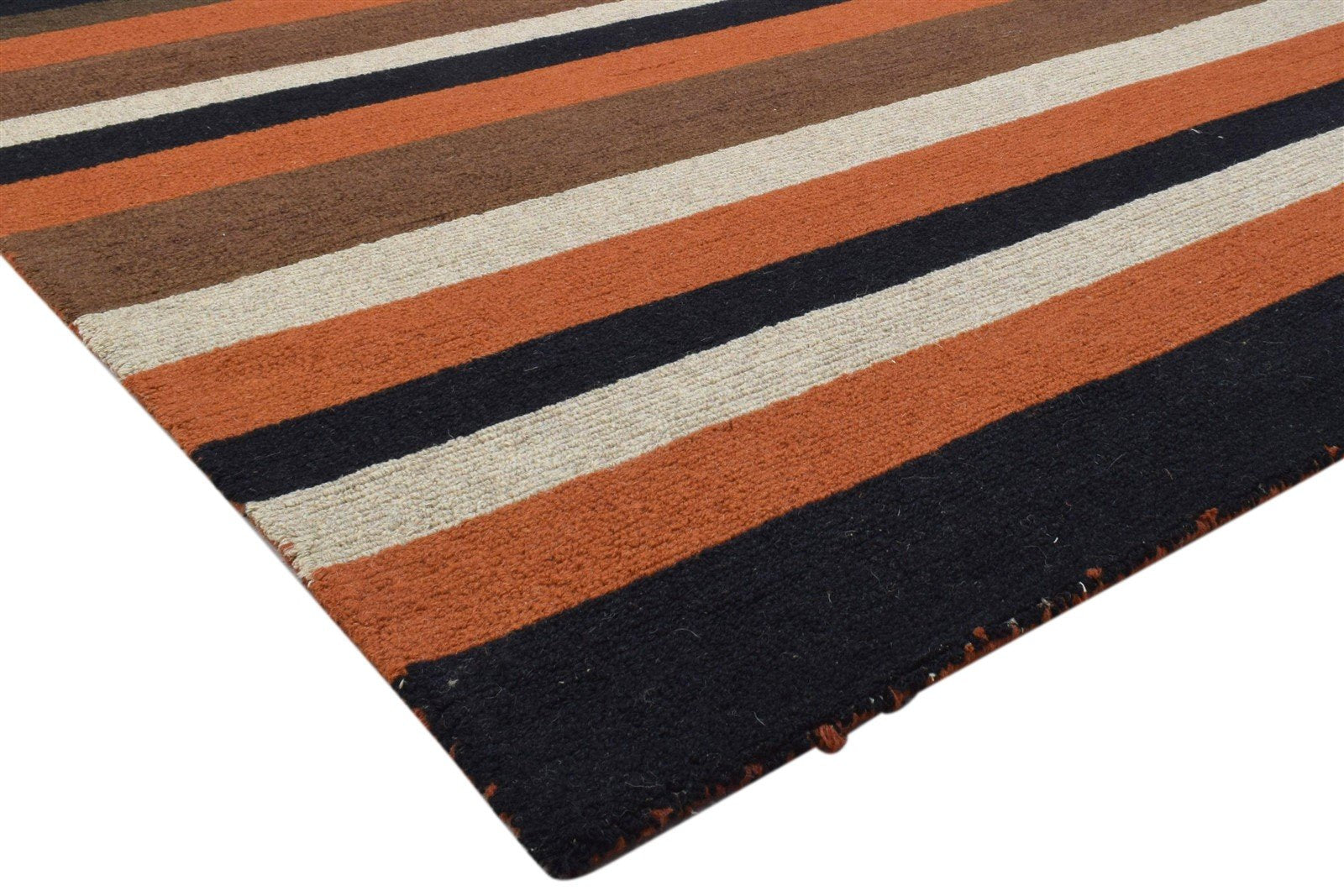 Rust Wool Rug 5' X 8' Modern Hand Tufted Scandinavian Striped Room Size Carpet 