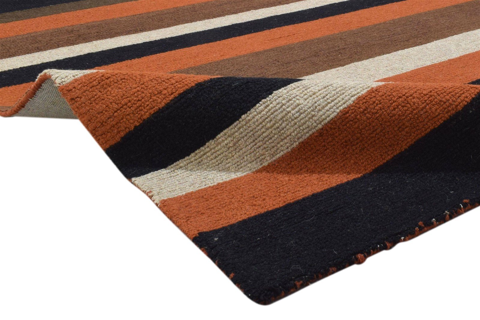 Rust Wool Rug 5' X 8' Modern Hand Tufted Scandinavian Striped Room Size Carpet 