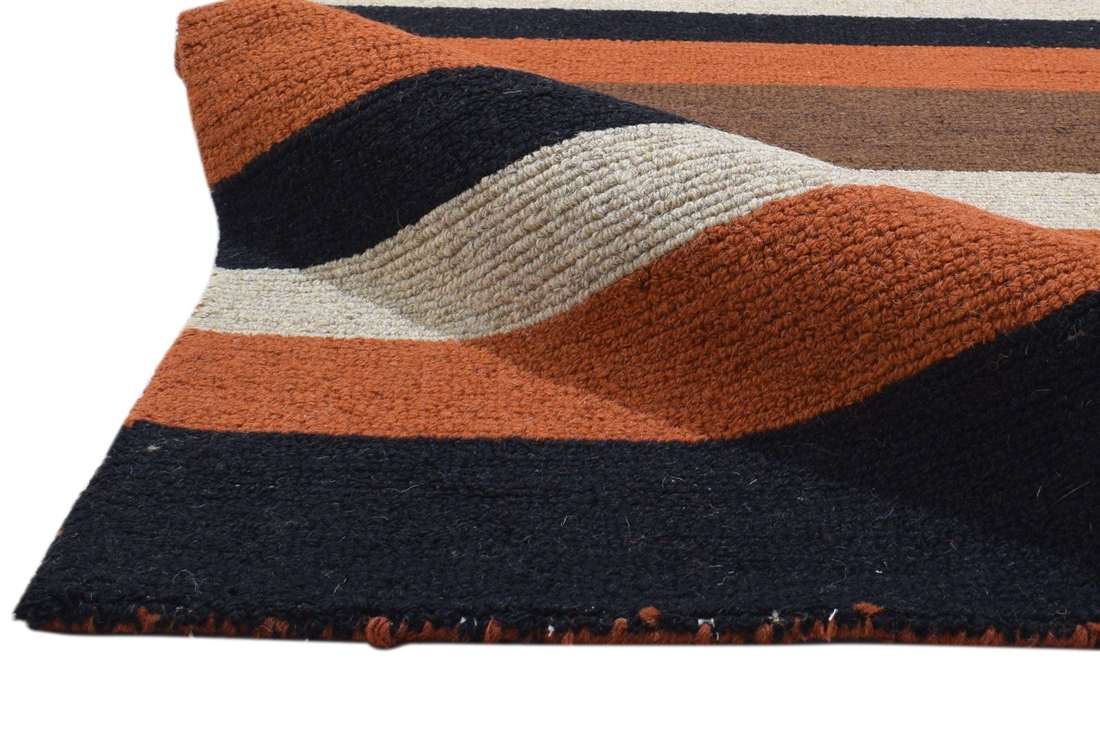 Rust Wool Rug 5' X 8' Modern Hand Tufted Scandinavian Striped Room Size Carpet 