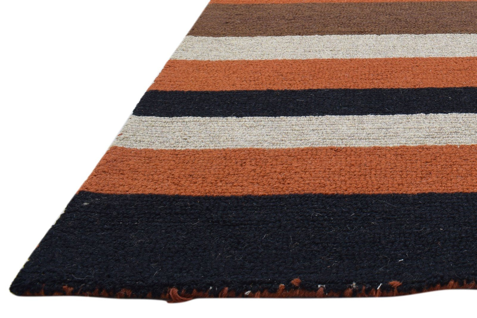 Rust Wool Rug 5' X 8' Modern Hand Tufted Scandinavian Striped Room Size Carpet 