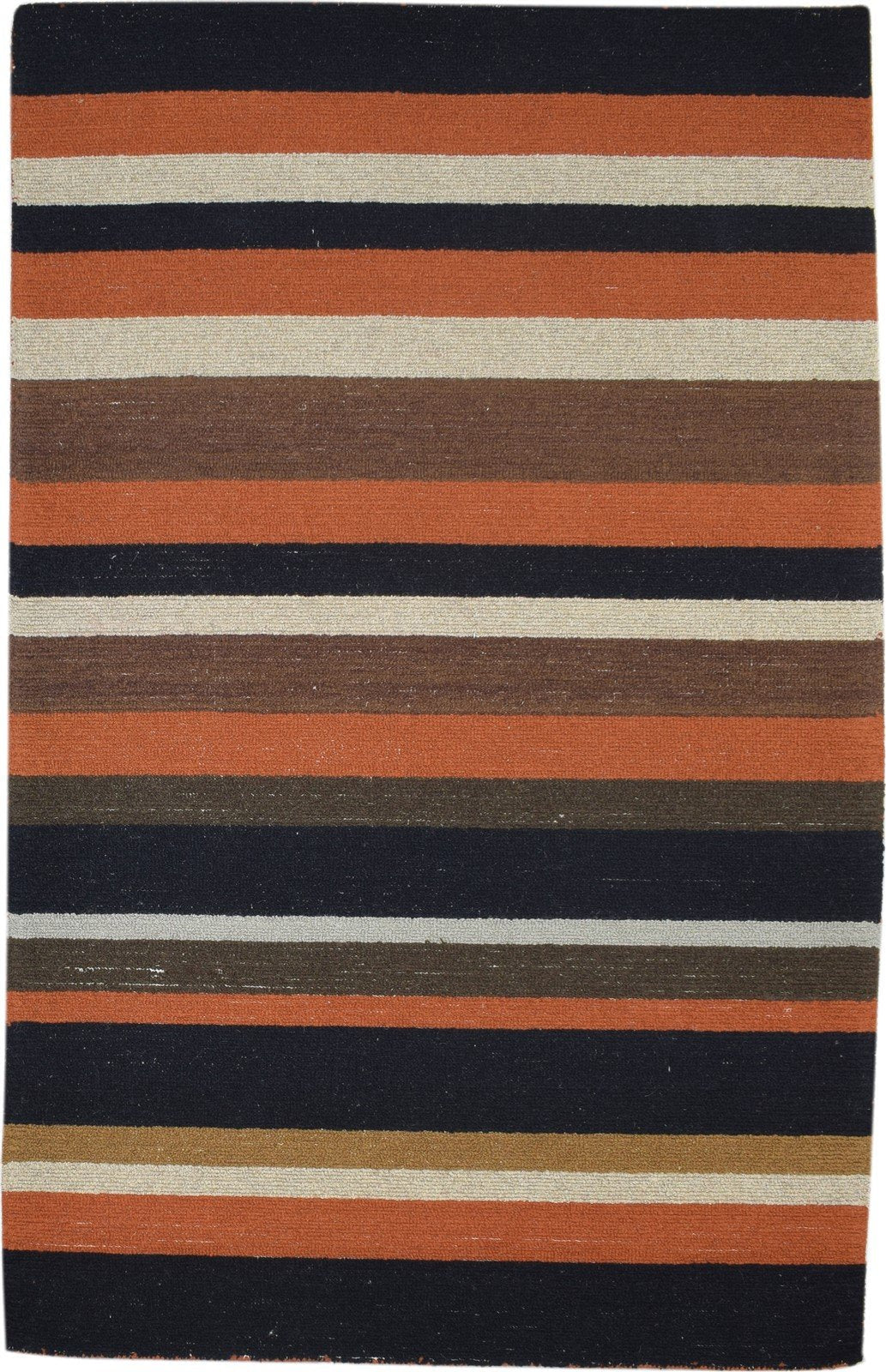 Rust Wool Rug 5' X 8' Modern Hand Tufted Scandinavian Striped Room Size Carpet 