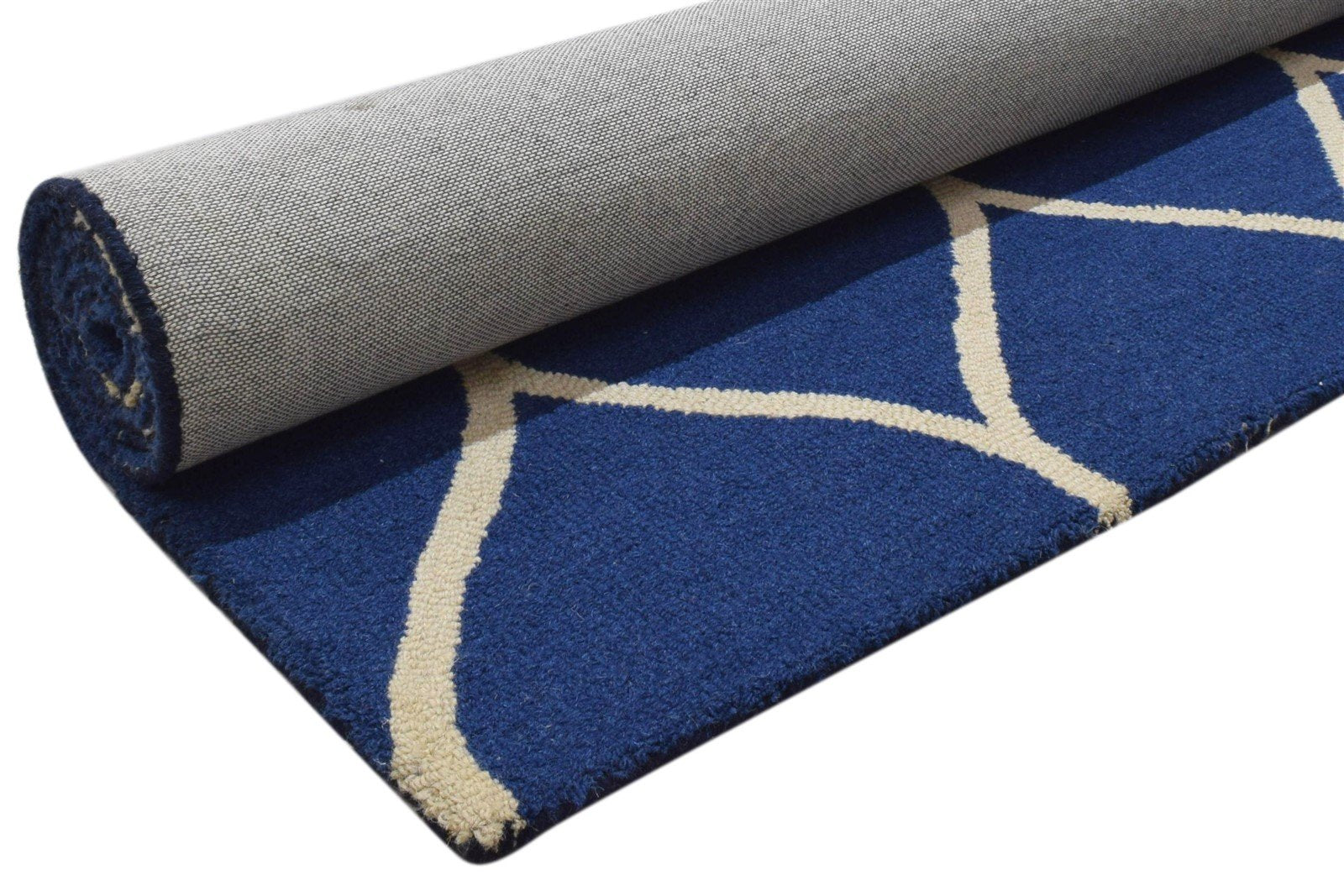 Wool Blue Rug 5' X 7' Modern Hand Tufted Moroccan Trellis Room Size Carpet 