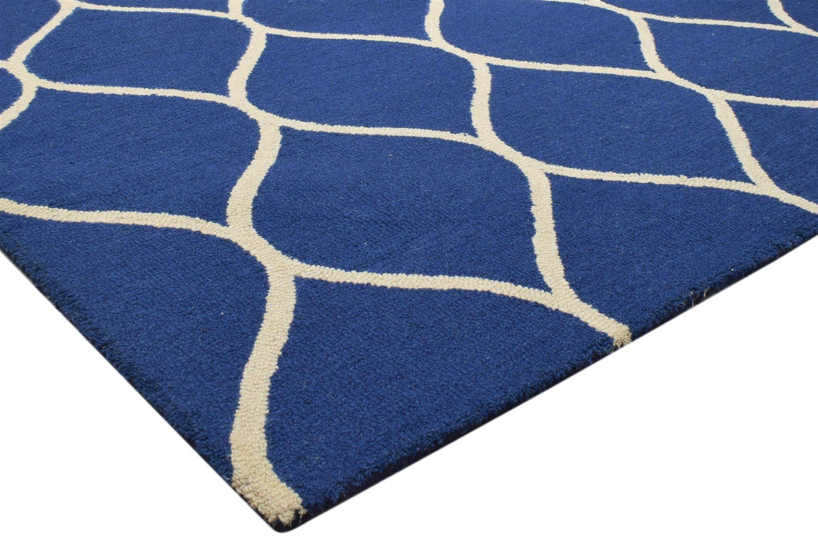 Wool Blue Rug 5' X 7' Modern Hand Tufted Moroccan Trellis Room Size Carpet 