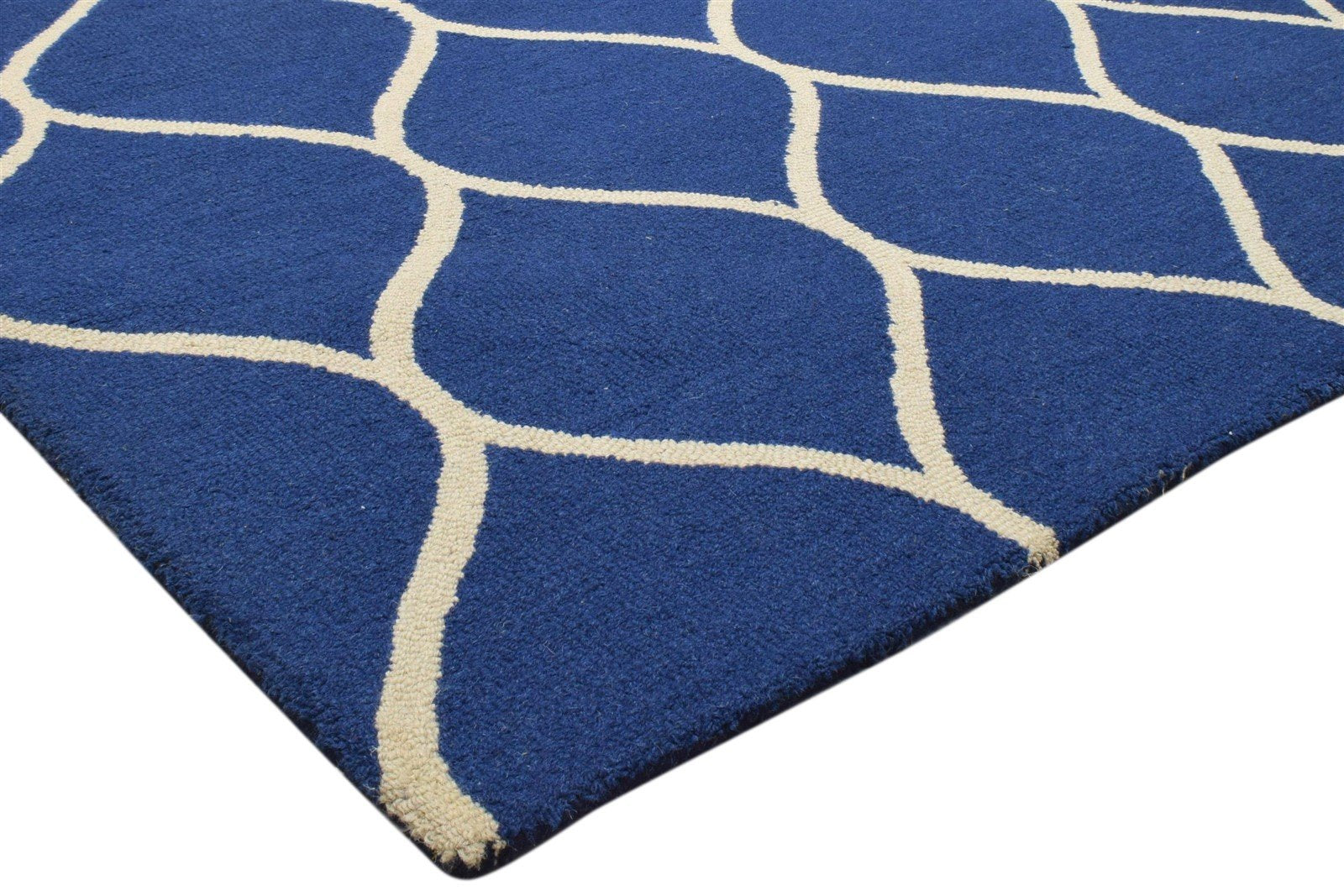 Wool Blue Rug 5' X 7' Modern Hand Tufted Moroccan Trellis Room Size Carpet 