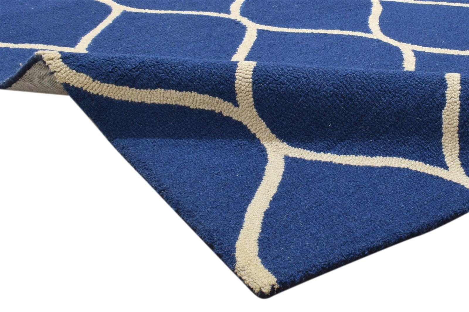 Wool Blue Rug 5' X 7' Modern Hand Tufted Moroccan Trellis Room Size Carpet 