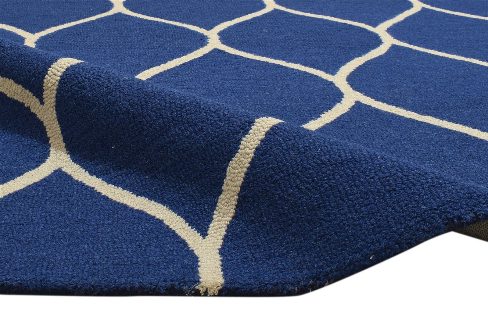 Wool Blue Rug 5' X 7' Modern Hand Tufted Moroccan Trellis Room Size Carpet 