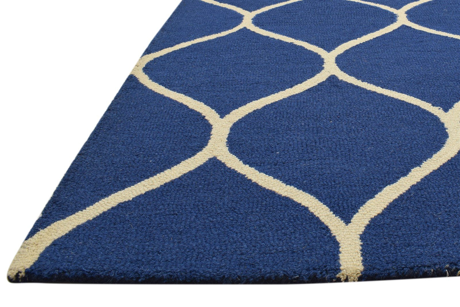 Wool Blue Rug 5' X 7' Modern Hand Tufted Moroccan Trellis Room Size Carpet