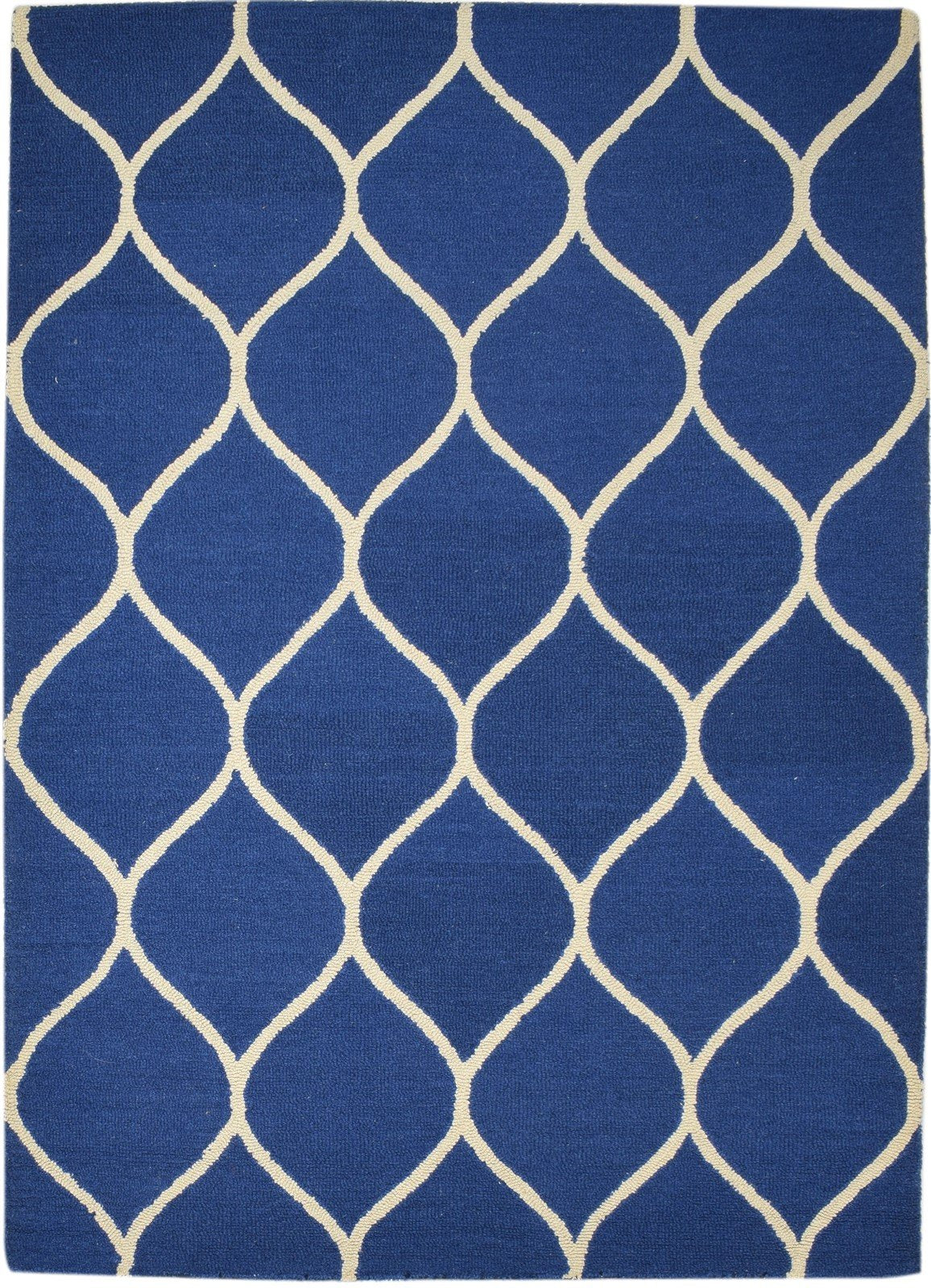 Wool Blue Rug 5' X 7' Modern Hand Tufted Moroccan Trellis Room Size Carpet