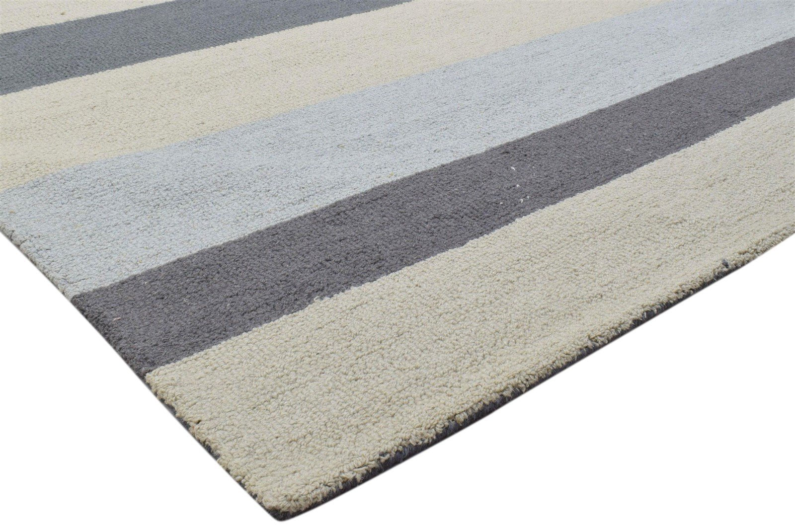 Hand Tufted Grey Wool Rug 5' X 8' Modern Scandinavian Striped Room Size Carpet 