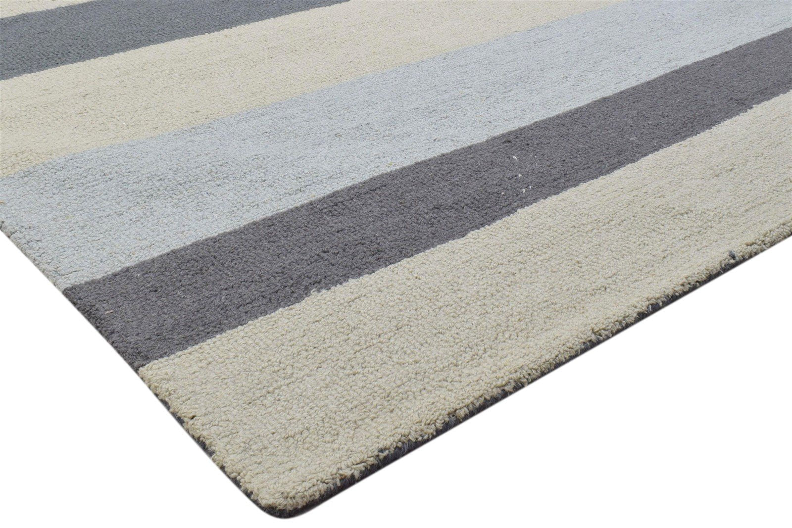 Hand Tufted Grey Wool Rug 5' X 8' Modern Scandinavian Striped Room Size Carpet 