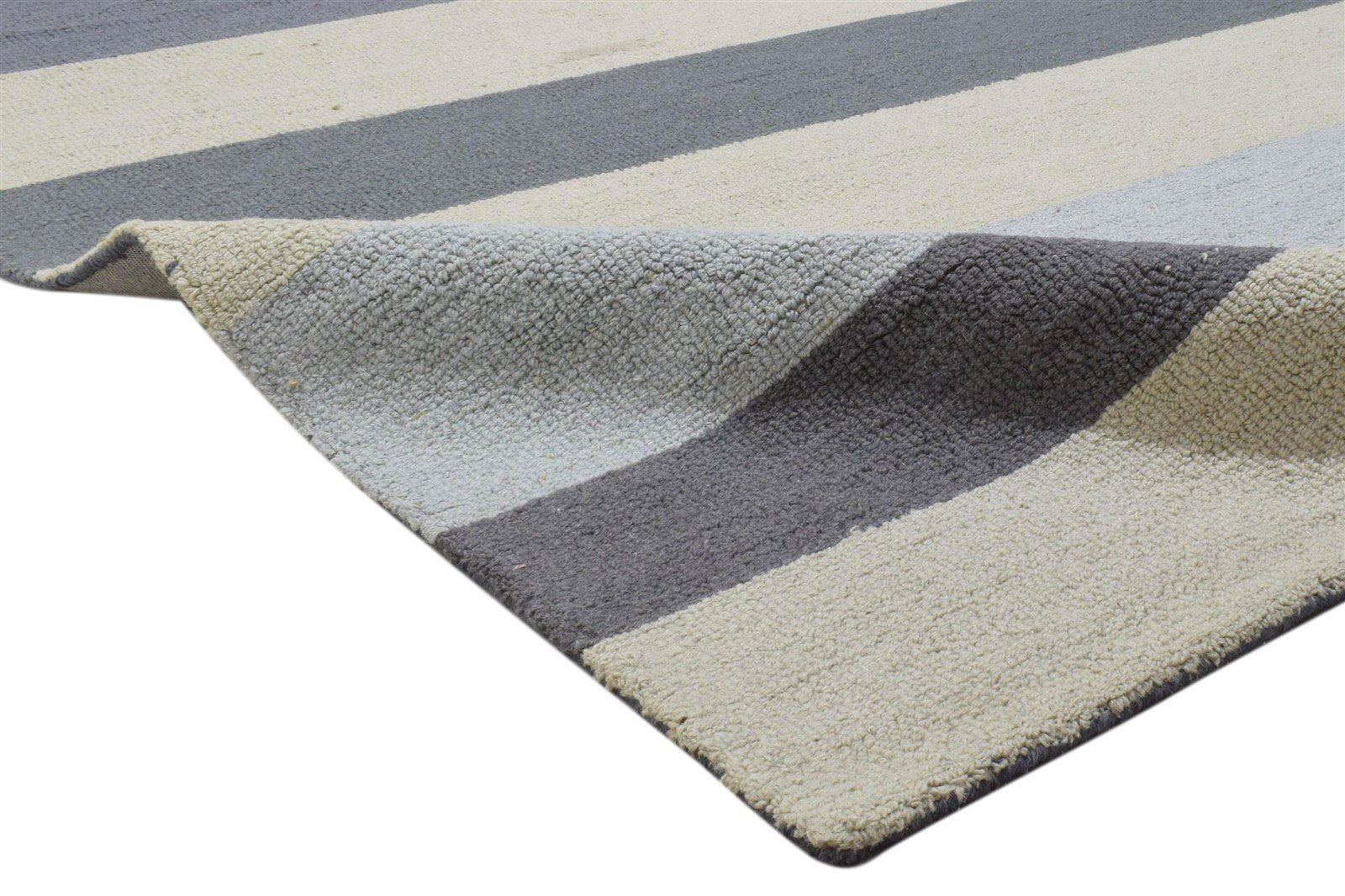 Hand Tufted Grey Wool Rug 5' X 8' Modern Scandinavian Striped Room Size Carpet 