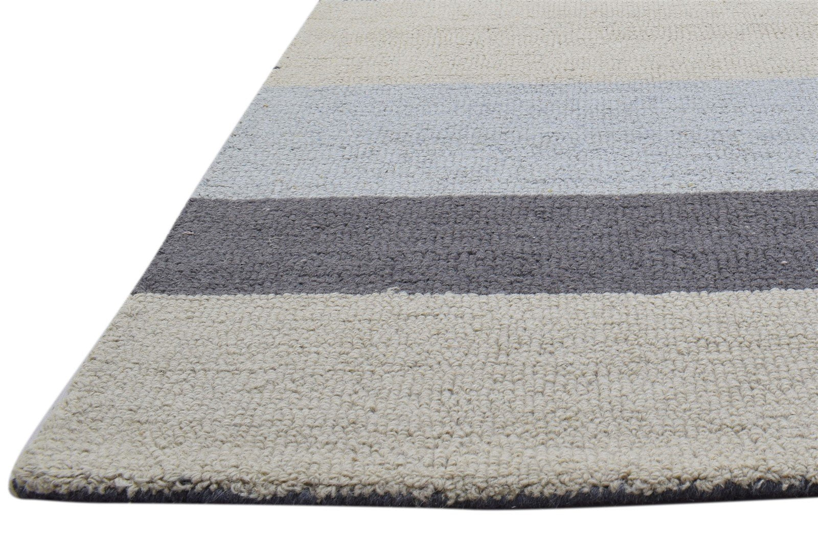 Hand Tufted Grey Wool Rug 5' X 8' Modern Scandinavian Striped Room Size Carpet 