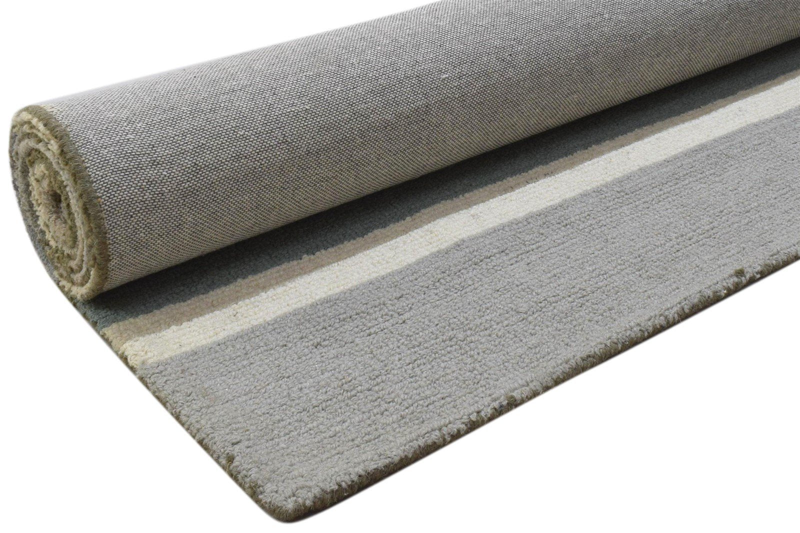 Grey Wool Rug 5' X 8' Modern Hand Tufted Scandinavian Striped Room Size Carpet 