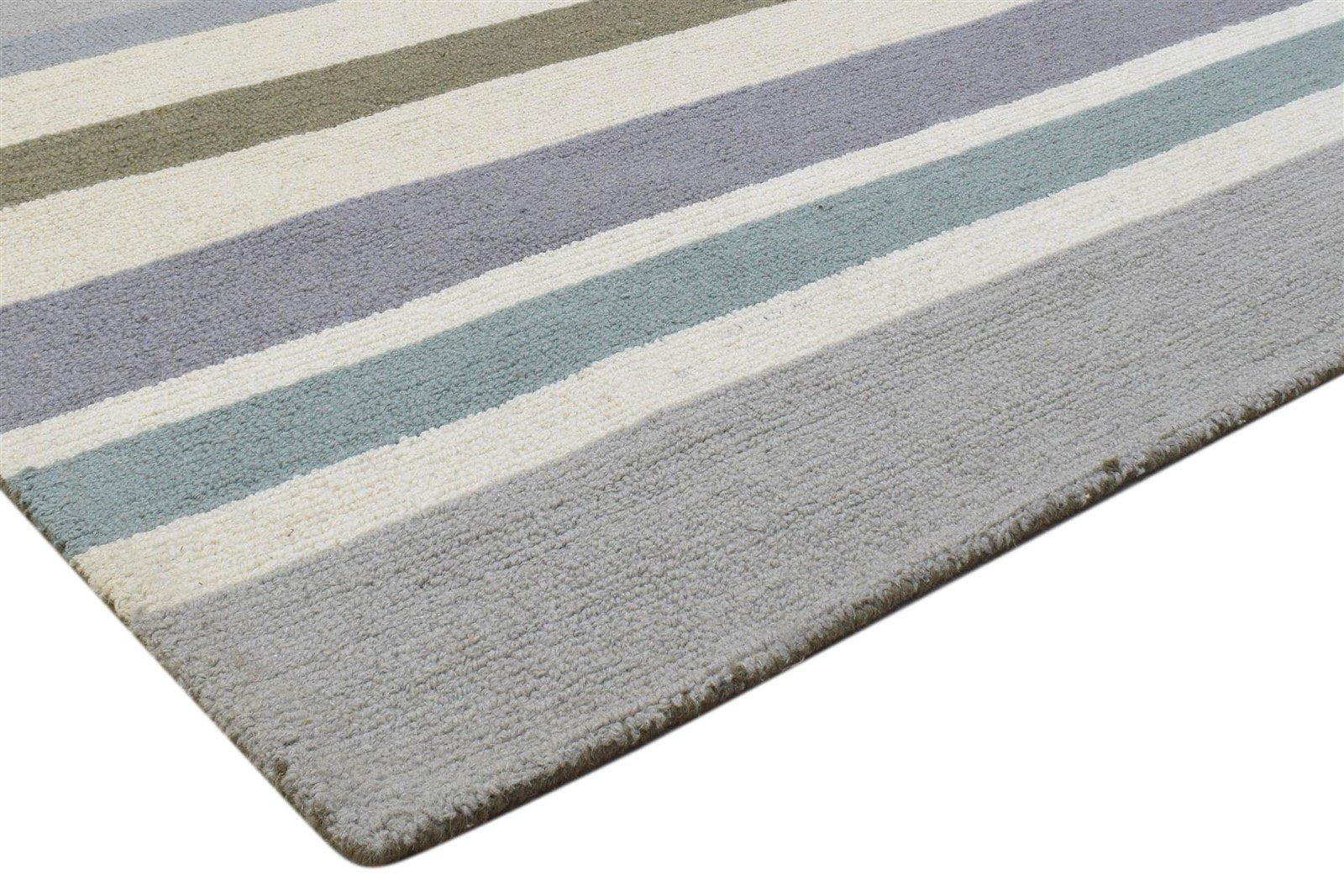 Grey Wool Rug 5' X 8' Modern Hand Tufted Scandinavian Striped Room Size Carpet 