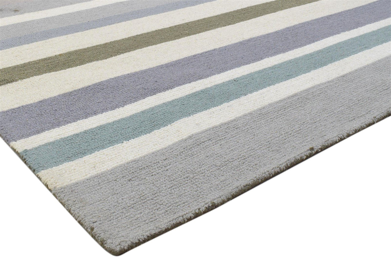 Grey Wool Rug 5' X 8' Modern Hand Tufted Scandinavian Striped Room Size Carpet 