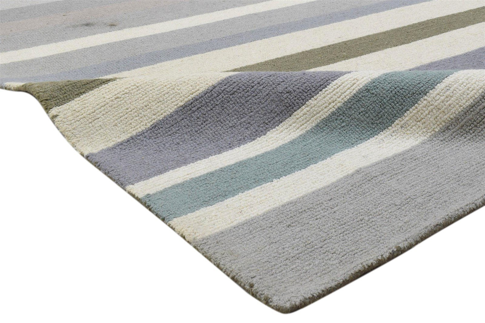 Grey Wool Rug 5' X 8' Modern Hand Tufted Scandinavian Striped Room Size Carpet 