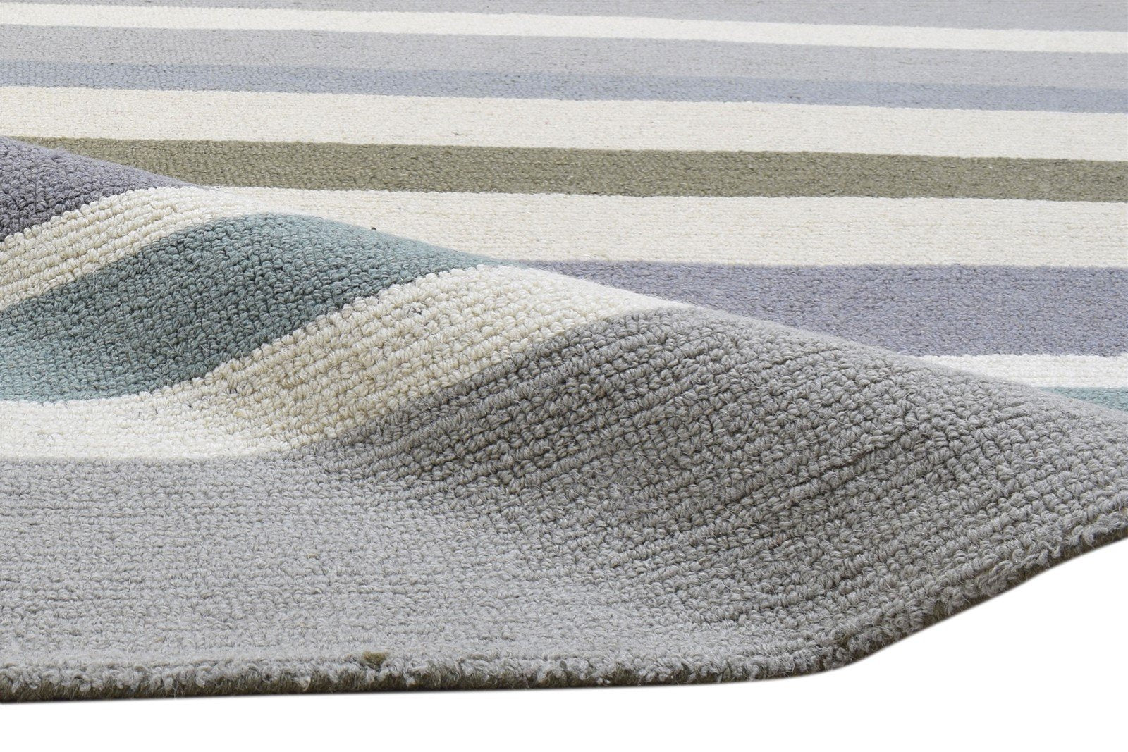 Grey Wool Rug 5' X 8' Modern Hand Tufted Scandinavian Striped Room Size Carpet 