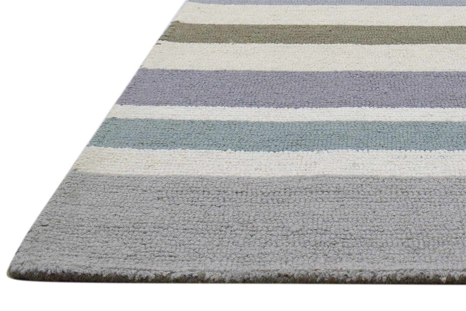 Grey Wool Rug 5' X 8' Modern Hand Tufted Scandinavian Striped Room Size Carpet