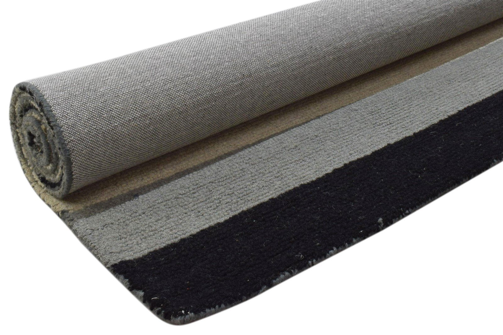 Hand Tufted Grey Wool Rug 5' X 8' Modern Scandinavian Striped Room Size Carpet 