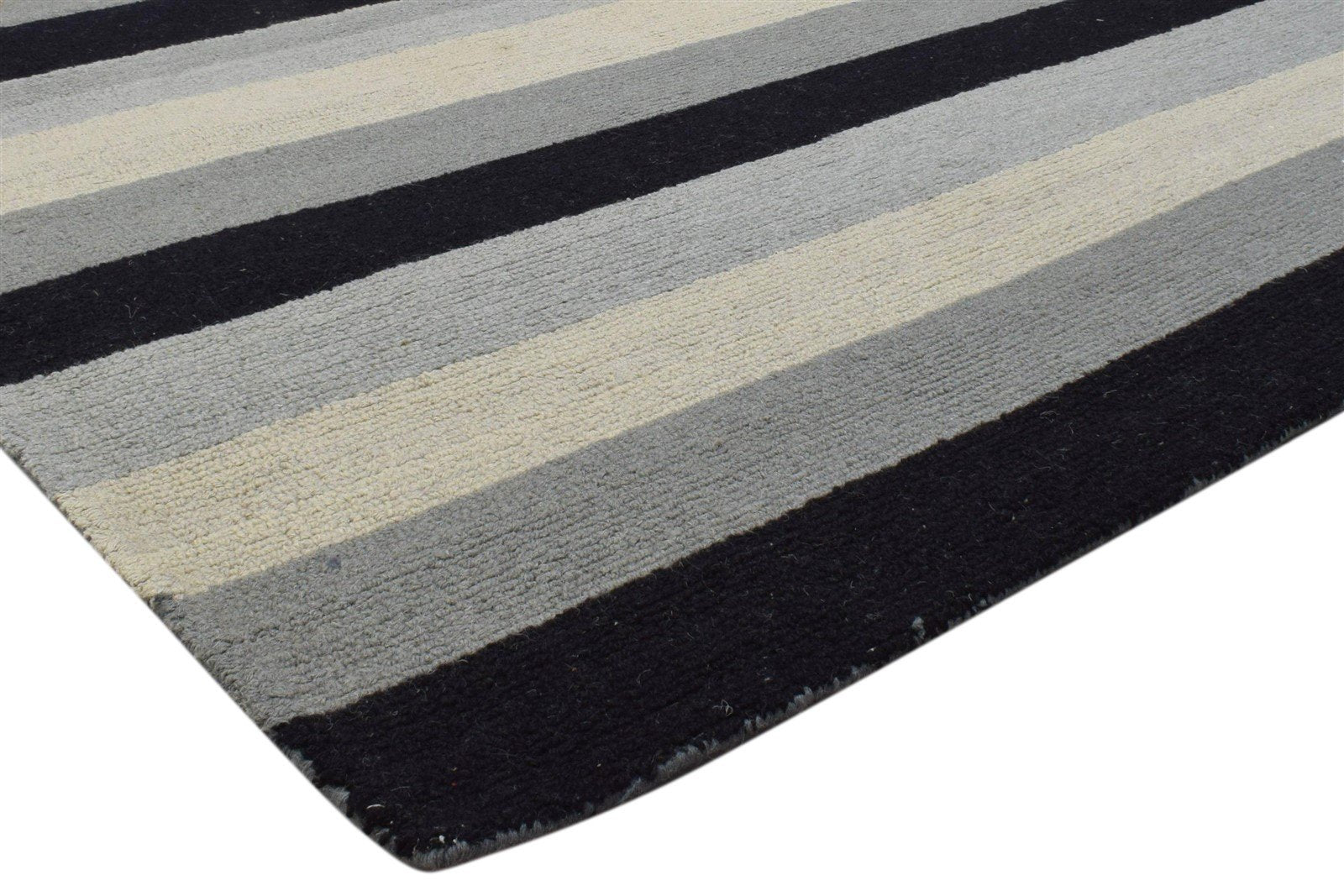 Hand Tufted Grey Wool Rug 5' X 8' Modern Scandinavian Striped Room Size Carpet 