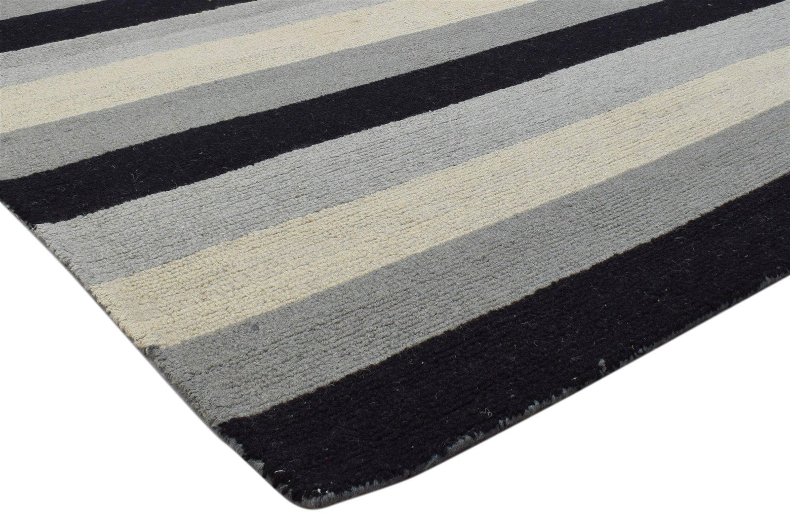 Hand Tufted Grey Wool Rug 5' X 8' Modern Scandinavian Striped Room Size Carpet 