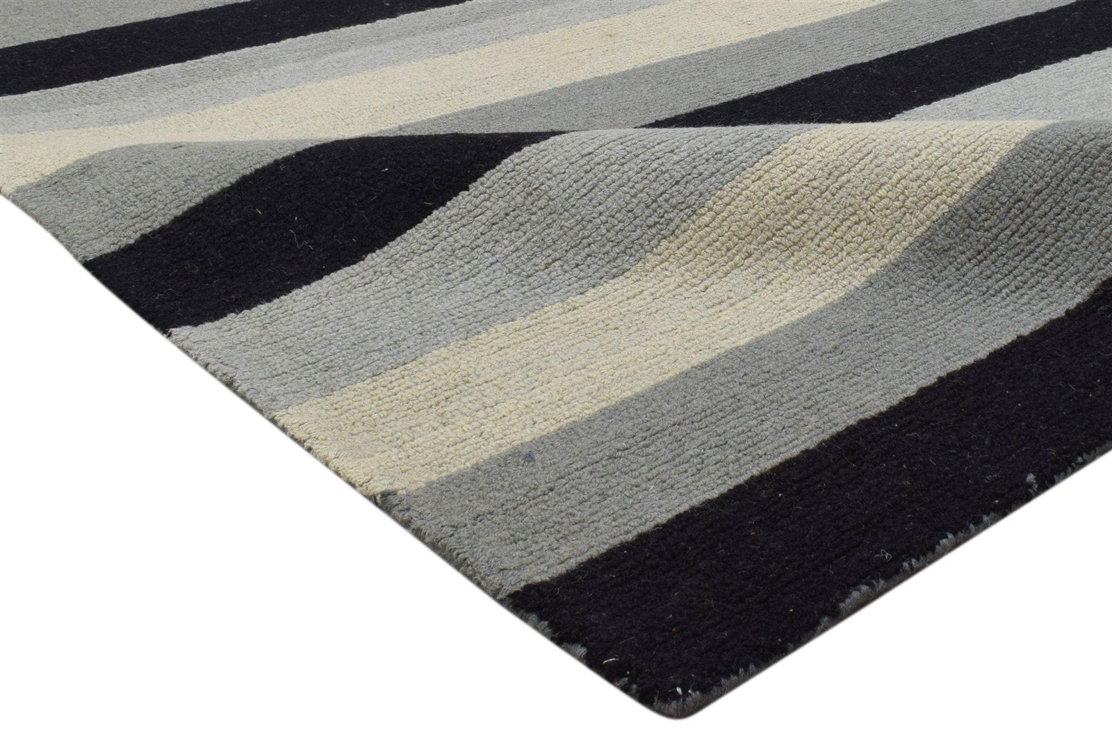 Hand Tufted Grey Wool Rug 5' X 8' Modern Scandinavian Striped Room Size Carpet 