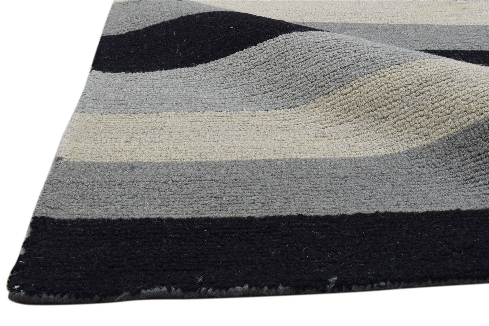 Hand Tufted Grey Wool Rug 5' X 8' Modern Scandinavian Striped Room Size Carpet 