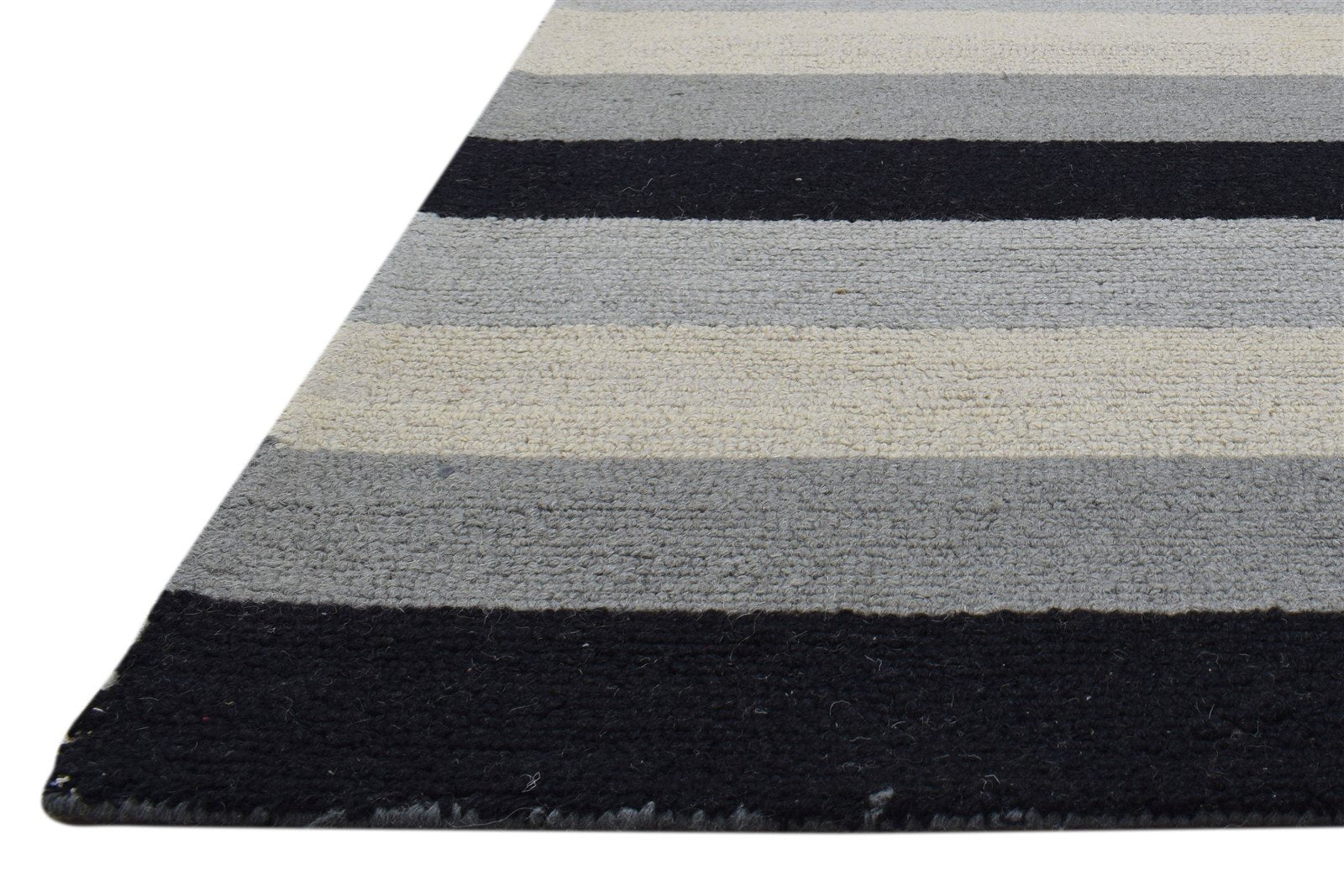 Hand Tufted Grey Wool Rug 5' X 8' Modern Scandinavian Striped Room Size Carpet 