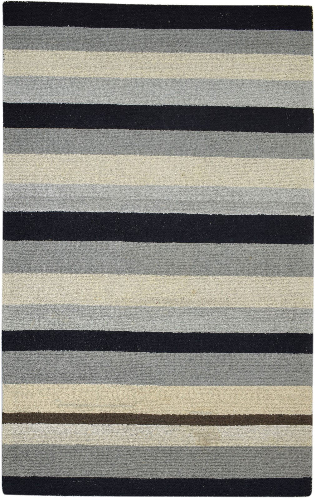 Hand Tufted Grey Wool Rug 5' X 8' Modern Scandinavian Striped Room Size Carpet 