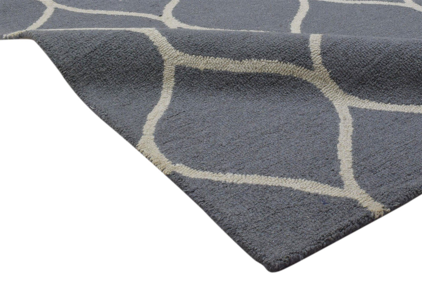 Grey Wool Rug 5' X 8' Modern Hand Tufted Moroccan Trellis Room Size Carpet 