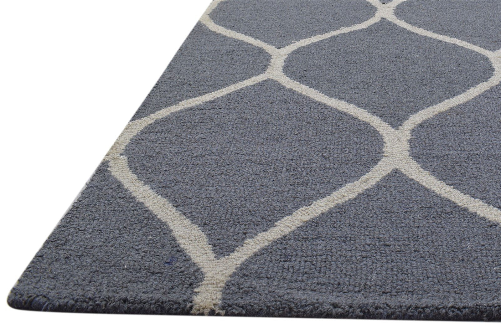 Grey Wool Rug 5' X 8' Modern Hand Tufted Moroccan Trellis Room Size Carpet 